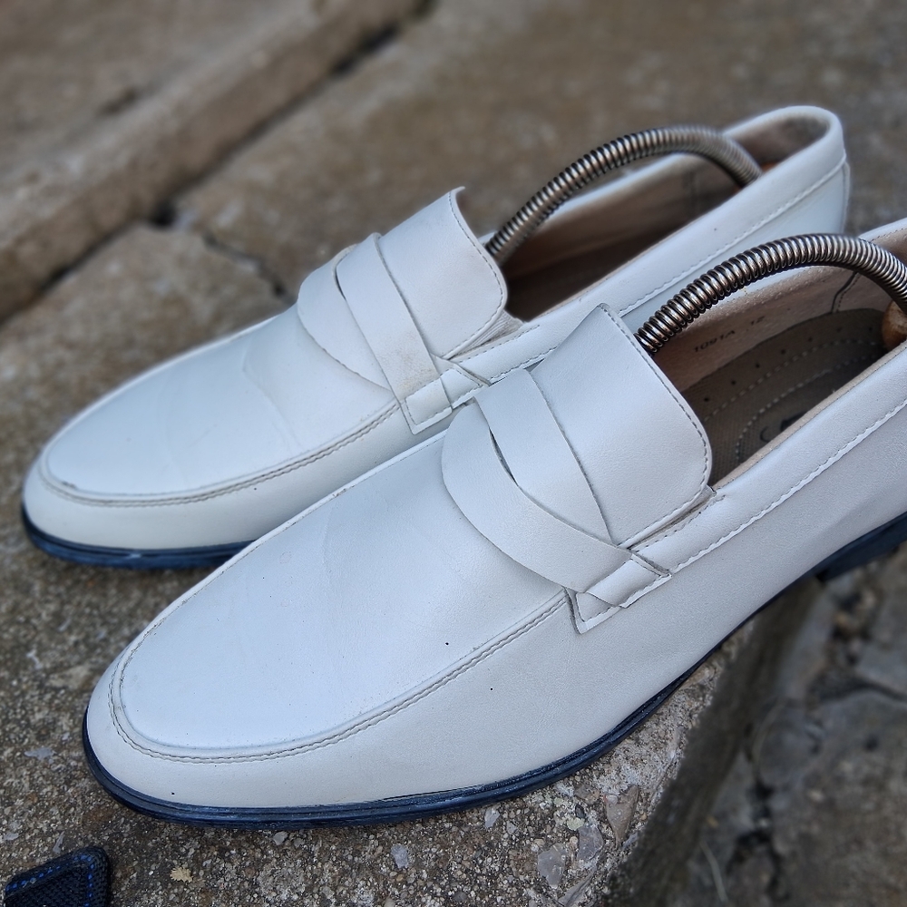 White Leather Loafers with Penny Keeper Strap